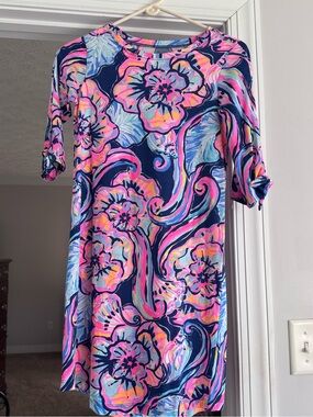 Lilly Pulitzer Navy, Pink & Light Blue Floral Midi Dress